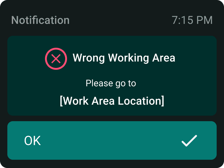 UAE case study - smartwatch wrong-working-area alert screen