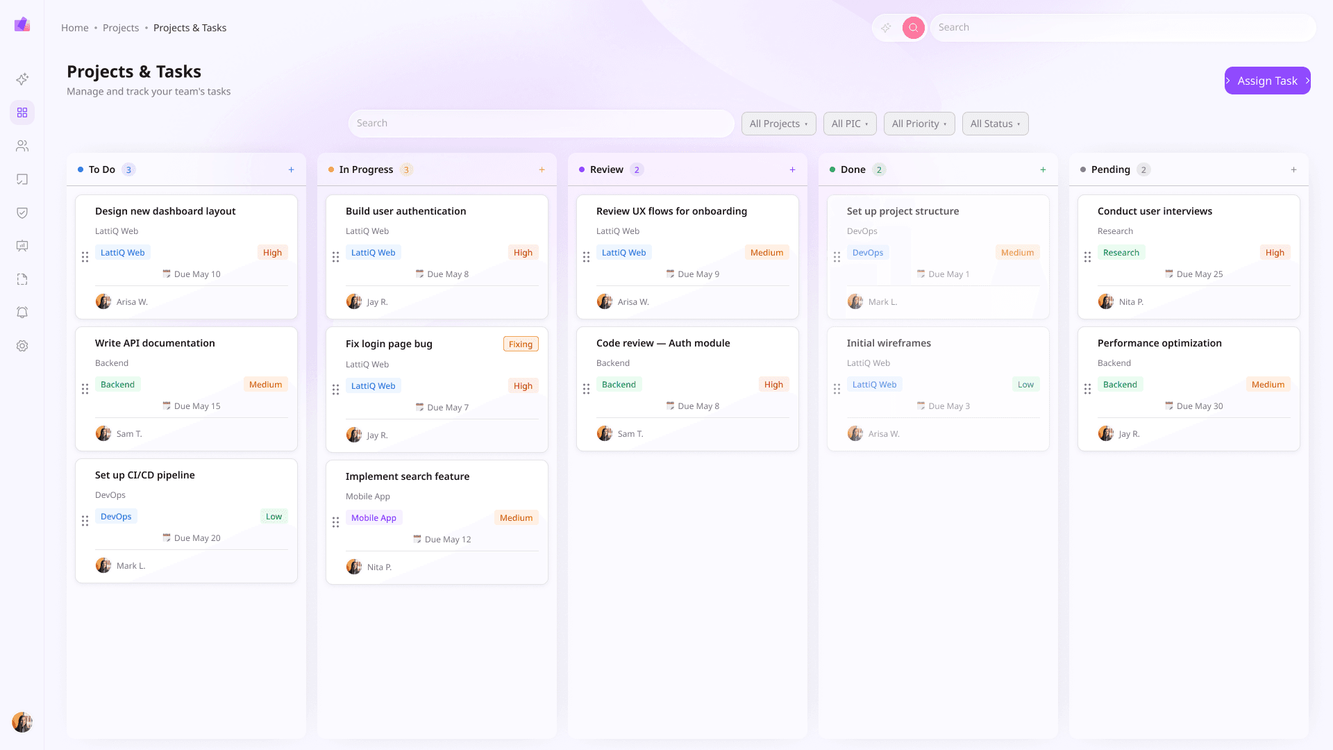 Claude's generated Kanban board